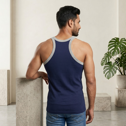 Cotton-Rich Round Neck Design Sleeveless Vest For Men