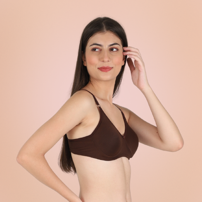 Cotton-Rich Solid Double Layered T-Shirt Bra For Women
