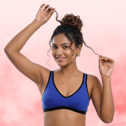 Cotton-Rich Full Coverage Solid Sports Bra For Women