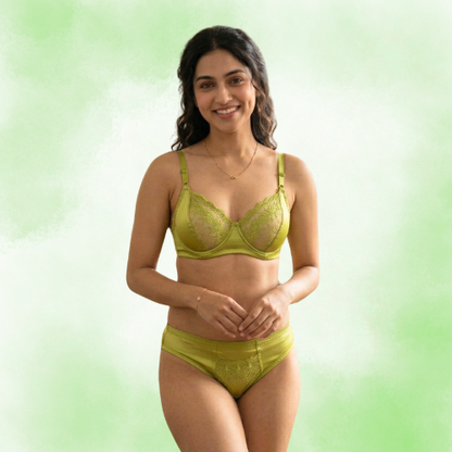 Satin Full Coverage Lace Lingerie Set For Women