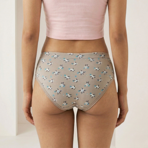 Lycra Mid-Waist Printed Brief Panty For Women