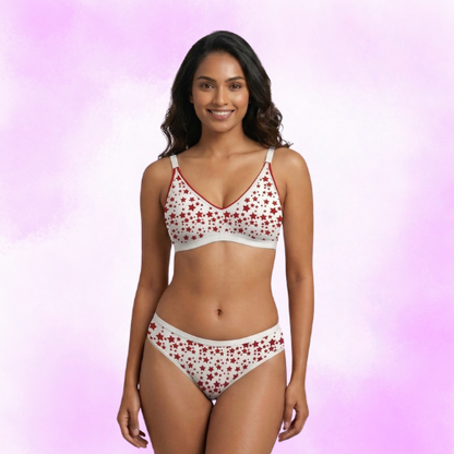Cotton-Rich Full Coverage Printed Lingerie Set For Women