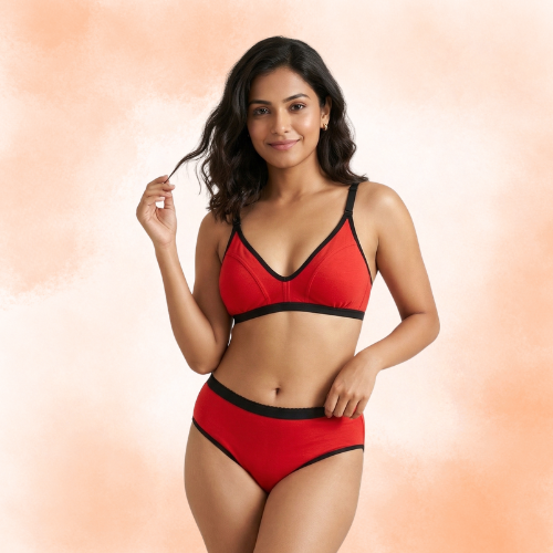 Cotton-Rich Full Coverage Everyday Lingerie Set For Women