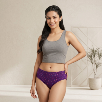 Cotton-Rich Mid-Waist Printed Hipster Panty For Women