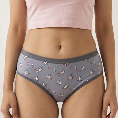 Lycra Mid-Waist Printed Brief Panty For Women
