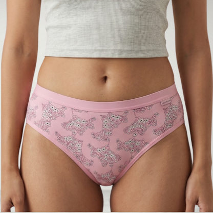 Cotton-Rich Mid-Waist Printed Brief Panty For Women