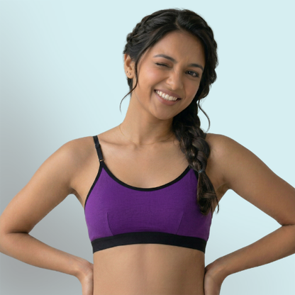 Cotton-Rich Full Coverage Solid Sports Bra For Women