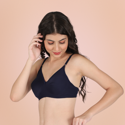 Cotton-Rich Solid Double Layered T-Shirt Bra For Women