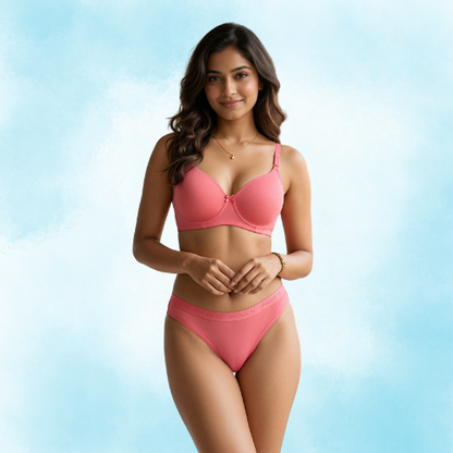 Lycra Full Coverage Padded everyday Lingerie Set For Women