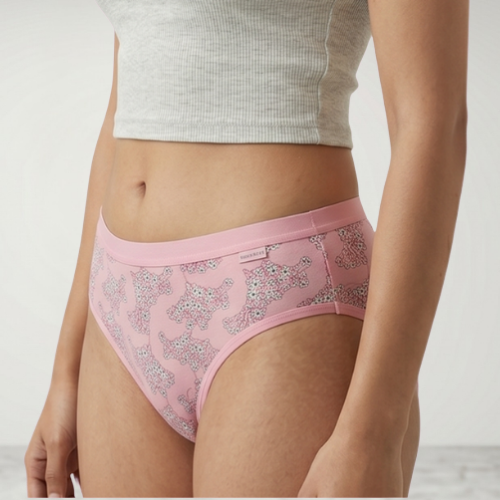 Cotton-Rich Mid-Waist Printed Brief Panty For Women
