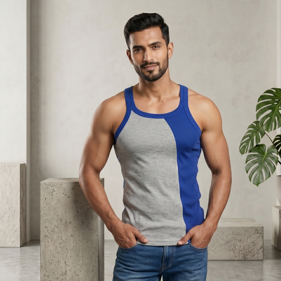 Cotton-Rich Round Neck Design Sleeveless Vest For Men