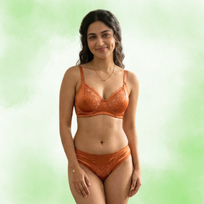 Satin Full Coverage Lace Lingerie Set For Women