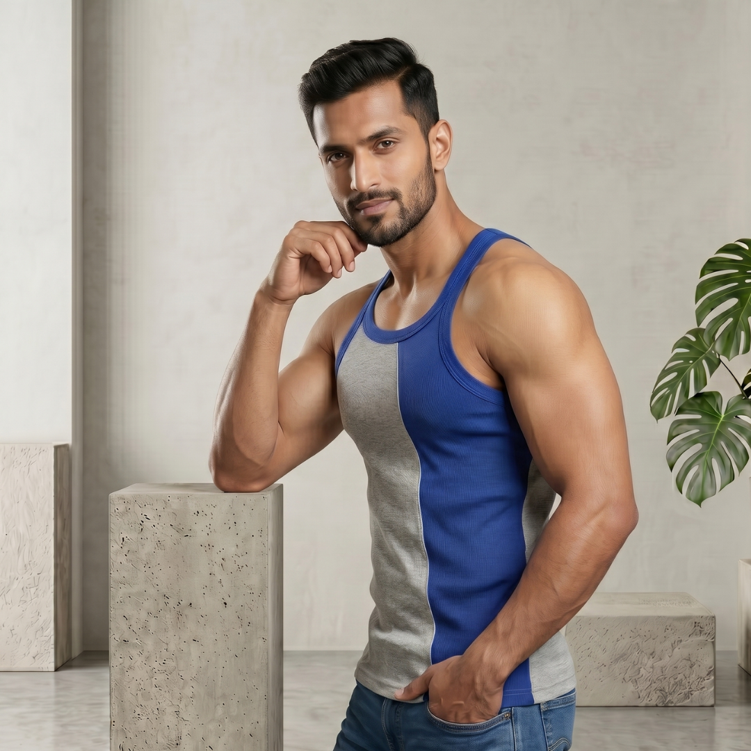 Cotton-Rich Round Neck Design Sleeveless Vest For Men