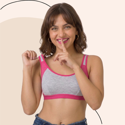 Cotton-Rich Full Coverage Solid Sports Bra For Women