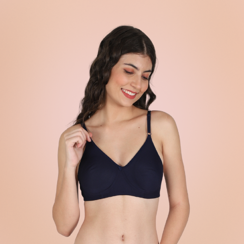 Cotton-Rich Solid Double Layered T-Shirt Bra For Women