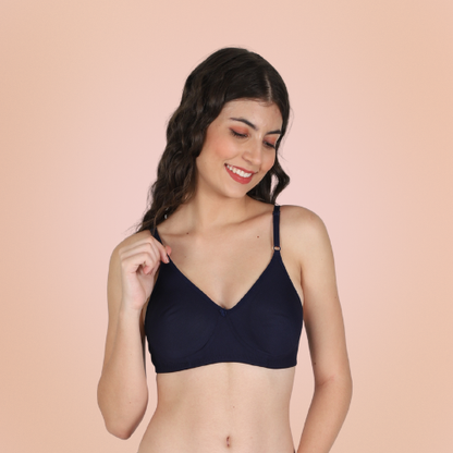 Cotton-Rich Solid Double Layered T-Shirt Bra For Women