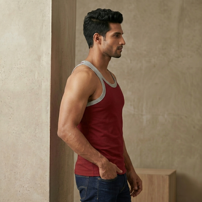 Cotton-Rich Round Neck Plain Sleeveless Vest For Men