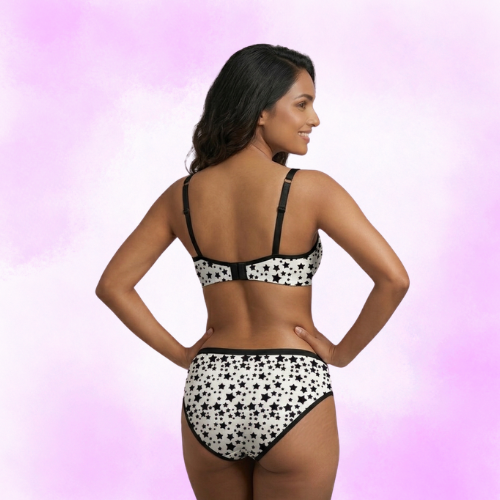 Cotton-Rich Full Coverage Printed Lingerie Set For Women