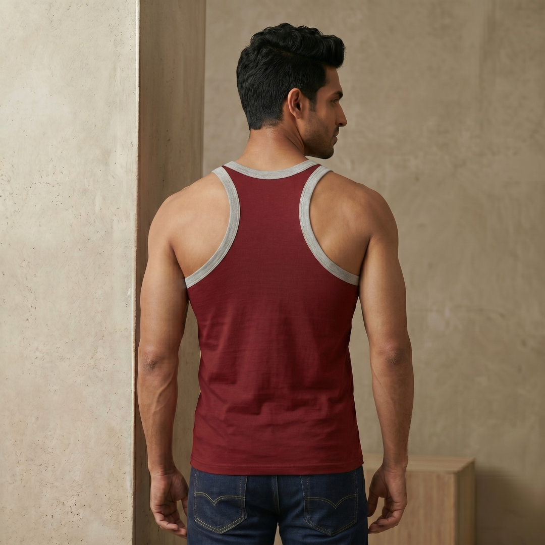 Cotton-Rich Round Neck Plain Sleeveless Vest For Men